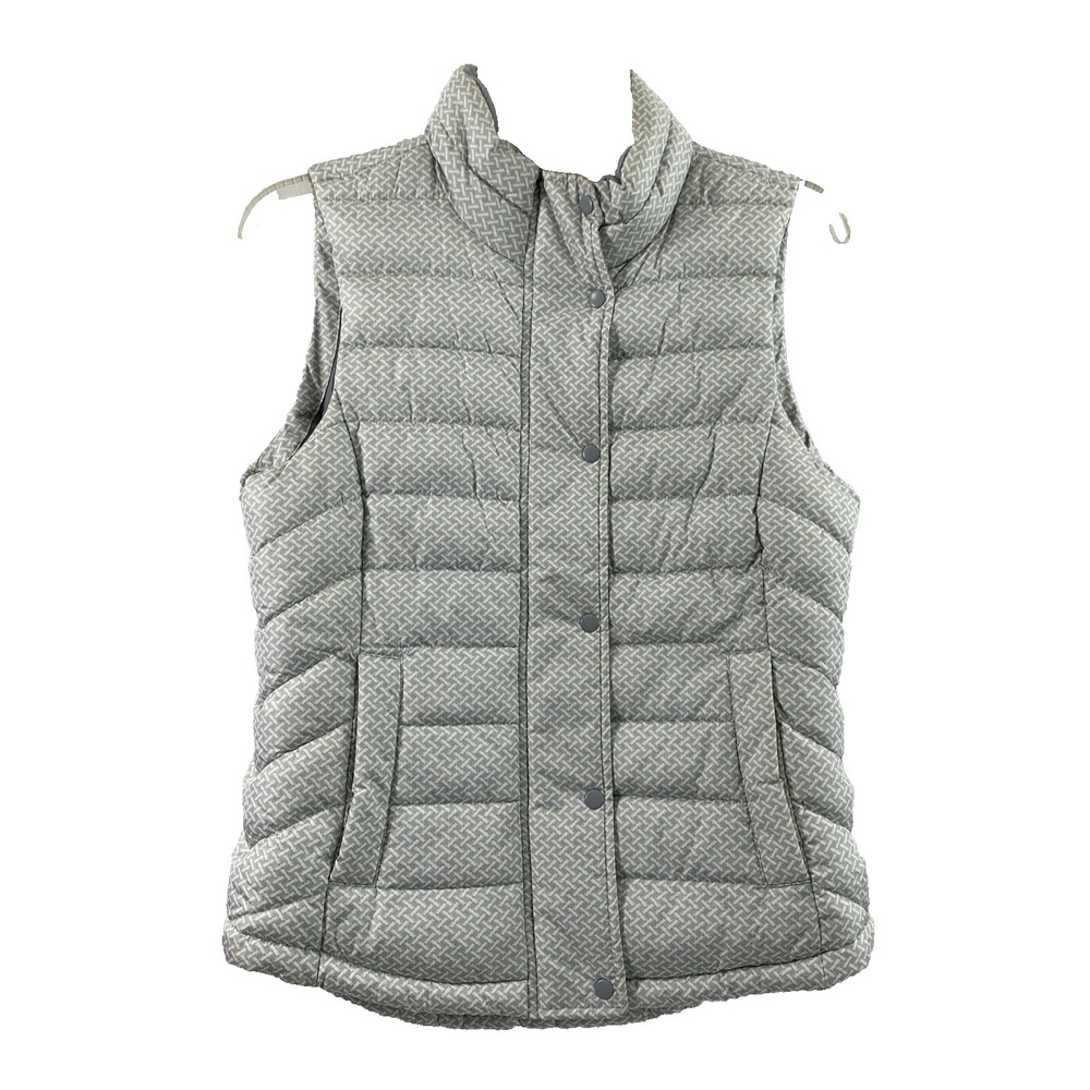 Gap Puffer Vest Womens XS Gray White Gorpcore Layering Zip & Snap Pockets